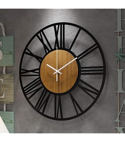 Orologio Da Parete Haitang 40 Cm In Legno E Metallo Nero – Silenzioso, Vintage, Per Soggiorno, Cucina E Camera