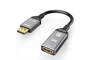 CableDeconn DisplayPort 1.4 na HDMI 2.1 Kabel Ultra HD 8K męski na żeński Konwerter 0,25 m 8K przy 60 Hz 4K przy 120 Hz Kierunkowy Kompatybilny z DisplayPort PC i HDMI Wyświetlacze Telewizory