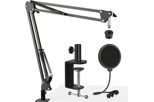 Frgyee Bras Micro avec Filtre Anti-Pop, Support de Microphone Réglable avec Adaptateur 3/8" à 5/8" pour Blue Snowball, HyperX QuadCast, Yeti X et Autres Mic