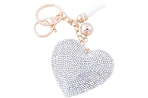 Soleebee En Cuir Amour Coeur Keychain Bling SS6 Premium Cristal De Voiture Porte-clés Valise Sacs À Dos Accessoires Charme avec Glands (Couleur AB)