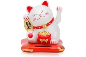 CYRANK Gatto Cinese Portafortuna con Zampa Mobile, Maneki Neko, Gatto della Fortuna a Energia Solare, Lucky Cat, Portafortuna, Gattino Giapponese, Feng Shui Decor per la Decorazione della casa(Bianco)