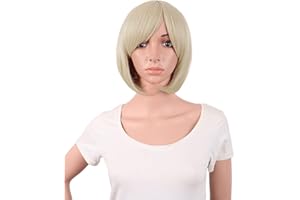 MapofBeauty 30 cm krótka peruka Bob prosta boczna grzywka, włókna syntetyczne, odporne na wysokie temperatury, włókna do włosów, na imprezę, Cosplay, kolor złoty