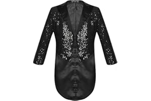 JEATHA Kinder Jungen Pailletten Blazer Smoking Sakko Jacke Langarm Anzugjacke Tailcoat Glitzer Gentelman Jackett Slim Fit Anzüge Jacket Sakkos