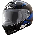 Vega Ryker Bolder ISI Certified Gloss Finish Full Face Dual Visor Helmet for Men and Women Outer Clear Visor and Inner Smoke Sun Visor(Black Blue, Size:L)
