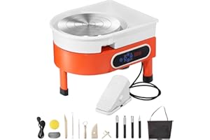 DONKEN Pottery Wheel 350W Electric Pottery Machine DIY Clay Tool Kit with Detachable Basin, Digital LCD Display, Foot Pedal, Ideal for Ceramic Work Art Craft, max. 320RPM (Orange)
