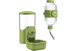 KASSIVA Automatic Pet Food Water Dispenser, Auto Gravity Pet Feeder Water Bottle Set for Cage, Feeding Station for Puppy Kitten Rabbit Guinea Pigs Chinchilla Ferret Hedgehog (Green)