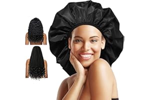Auban Extra Large Shower Cap, Double-Layer Waterproof Reusable, XL Satin Lining Shower Bonnet for Women Thick, Long Hair, Locs, Braids(Black)