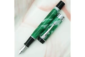 LANXIVI Jinhao 100 Classic Stylo-plume à pointe fine en celluloïd marbré vert et blanc avec convertisseur et étui en métal