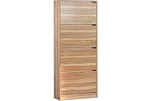 BRIGROS LA VOGLIA DI FARE WeHome - Scarpiera Legno MDF, Scarpiera Salvaspazio, Scarpiera Componibile, Portascarpe 4 Ante a Ribalta, Maniglie a Scomparsa, Doppio Ripiano, Arredo Casa (Legno Naturale, 4 Ante, 63x150x24)