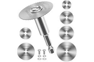 FOTYBEI 7 Pezzi Dischi da Taglio per Trapano, Mini Lame da Sega HSS Seghe Circolari Lame con (60mm) Gambo Esagonale da 1/4" per Tagliare Legno Plastica Metallo