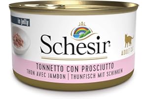 Schesir, Mokra karma dla dorosłych kotów, Smak bacoret z szynką w galarecie Blanda - łącznie 2 kg (24 puszki jednodawkowe 85 gr)