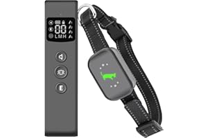 SEVENSTARS Collar Adiestramiento para Perros Gris. Collar Antiladridos Resistentes al Agua IP67. Mando a Distancia con Alcance de 1000 Metros y Pantalla LCD. Modo Pitido, Vibración, Luz y Modo E.