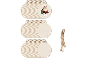 DARENYI 100 Piezas Adornos Navideños de Madera, Discos de Madera Natural Sin Terminar con Agujero Bricolaje Manualidades Decoraciones de árbol de Navidad