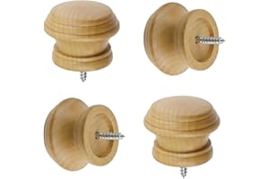 T Tulead Wooden Curtain Rod Finials Screw on Curtain Rod End Caps Drapery Rod Final Wood Color, Pack of 4