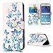 Produktbild Lonchee Schutzhülle / Cover / Handyhülle / Ledertasche / Brieftasche Etui für Samsung Galaxy S6 Marmormuster Gemalte Muster Design Folio PU Leder Tasche Case Hülle im BookStyle mit PU Leder Hülle Wallet Case – Kleiner blauer Schmetterling