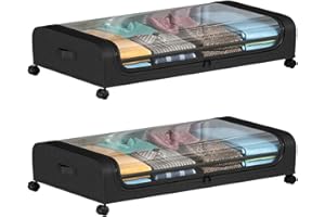 Gdsode 2 Pack Under bed Storage, Dustproof and Rolling Underbed Storage Box with Locking Wheels - Random Movement, Durable Underbed Storage with Transparent Lid, for Blanket, Clothes, Books