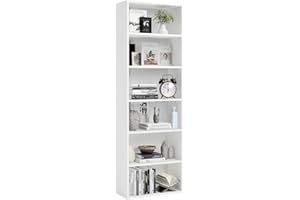 oneinmil Bücherregal, Bücherschrank mit 6 Ebenen, Standregal, Bücherregal Hoch, Modernes offenes Regal aus Holz, für Wohnzimmer, Schlafzimmer, Büro, Arbeitszimmer, 55,5 x 23,5 x 181 cm, Weiß