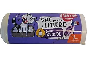 AIME Aimé - Sacchetti lettiera gatto - Confezione da 8 sacchetti formato universale 55x38.5 cm - Sacchi per lettiera per gatti con manici richiudibili - Sacchetti per lettiera al profumo di lavanda