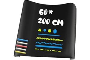 Xahpower Papel Pizarra Adhesivo Pared, Pizarra Negro Autoadhesivo Pegatinas Pared con 5 Tizas de Colores para Escuela, Casera, Oficina