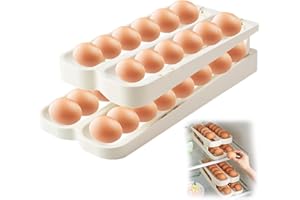 TECHVIZRS Eierhalter für Kühlschrank,2 Schichten Automatisch Rollender Eierbehälter, kühlschrank Organizer Eier,Stapelbarer Eier-Organizer für Lagerung von Eiern, Spart Platz (2 Reihen und 2 Etagen)
