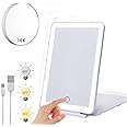 Vanity Mirror - Makeup Mirror with 72 Led Light, 3 Color Lighting, Touch Screen Adjustable Light Brightness, Travel Mirror Portable with USB Charging, with 10X Magnification, Adjustable Standing Angle