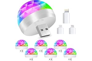 SUNSHINE SMILE USB Mini Disco Ball Licht,6 Stück DJ Ball USB Party Blitzlicht,Mini Discokugel Licht,Sound Aktivierte Discokugel,RGB Mini Discolicht,Mini Musikgesteuert Partylicht,Discokugel Bühnenlicht mit 3 Adapter