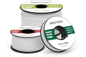 Brotree Cuerda Elástica 1mm x 10m Hilo Elástico Redonda Goma Elastica para Manualidades, Pulseras, Costura, Abalorios y Tienda - Blanco