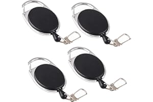 FEELAVA Lot de 4 Porte-clés de sécurité avec cordon rétractable très résistant en nylon pour clip de ceinture élastique, noir pour homme