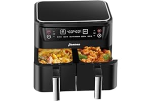 PANANA Airfryer 8L, Dual Zone Airfryer 6-in-1 - for Roasting, Baking, Drying, Defrosting and Reheating for Quick Meals, Hot Air Fryers for Family Use