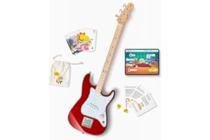 Fender x Loog 3-saitige Stratocaster-E-Kinder-Gitarre, 3-saitig, Anfänger-Set (Candy Apfelrot)