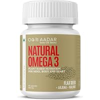 AADAR NATURAL OMEGA 3 | Vegan Omega-3 and Immunity Supplement for Men and Women | For Mind, Body and Joints | Flaxseed, Arjuna, Walnut - No Fish Oil | 60 Capsules