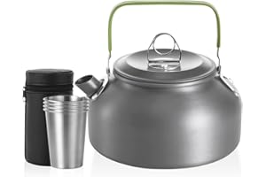 SUNOYA Bouilloire De Camping 0,8 L, Bouilloire À Thé En Aluminium Avec 4 Gobelets En Acier Inoxydable, Théière À Cuisinière Rapide, Bouilloires Camping Pour Randonnée