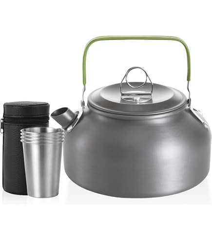 TIYASTUN Bouilloire Camping Alu 0,7L – Ultralégère 160g, 18x12x6,5 Cm – Pour Gaz, Feu De Camp – Café, Thé, Soupe