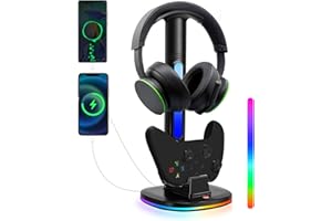 JDGPOKOO Controller Charger with RGB Headphone Stand for Xbox Series X|S/Elite 2/One/One X/One S/One Elite, XSX Controller Charger Station with 2 USB Port, Headset Stand for Xbox Charging Station Dock