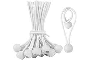 Leiptes 50 Pezzi Corde Elastiche con Sfere 12 cm Elastici Sfera Elastici Fissaggio Elastici per Telone Bungee Ball per Teloni, Tende, Baldacchino, Striscioni, Bandiere (Bianco)