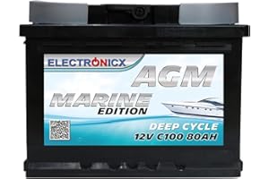 ELECTRONICX Batterie AGM 80Ah 12V Décharge Profonde Sans Entretien Étanche – Accumulateur Idéal pour Panneaux Solaires, Camping-Car, Voiture, Bateau, Fourgon Aménagé, Systèmes Photovoltaïques, Énergie Solaire,