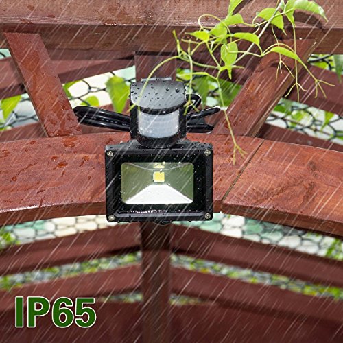 Warmoon 10W LED Fluter Bewegungsmelder Kaltweiß Strahler Licht Wasserdich Sicherheits-Leuchten mit PIR 6500K, 1200lm für Heim, Garten, Garage etc - 4