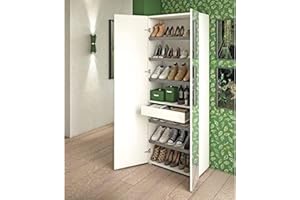 Dmora Armadio multiuso a 1 anta con specchio, 100% Made in Italy, Mobile portascarpe con 1 cassetto e 6 ripiani interni, Scarpiera moderna, cm 72x37h195, colore Cemento e Bianco