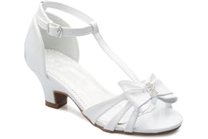 Olivia K Girls Glitter and Rhinestone Open Toe T-Strap Kitten Low Heel Sandals (Toddler/Little Girl)