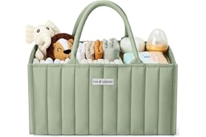 love & lullabies Nappy Caddy Organiser, Stylish Quilted Baby Changing Basket - Essentials for Newborn, Baby Hamper Basket for Baby Shower - Caddy Organiser for Mum to Be (Sage Green)
