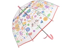 ThreeH Parapluie Dôme Transparent Enfants Ouvert Automatique 8 Nervures En Fibre de Verre Avec Une Poignée Facile À Saisir