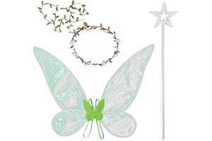 DAZZTIME Feen Flügel,Fee Engel Prinzessin Set,Feenflügel Erwachsene,Feenflügel Kinder,Mädchen Feenflügel,Glitzernde Engelsflügel,Fairy Wings,für Karneval,Fasching,Mottoparty,Halloween