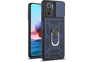 WBWONE Funda para Xiaomi Redmi Note 10 Pro 4G, Anti-Rasguño Shock- Absorción TPU/PC Carcasa con 360° Anillo Kickstand y Cubierta Deslizante de la Cámara, Azul