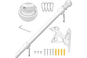 FIASON Flag Pole Kit Tangle Free Flagpole with Upgraded Bracket, 5 FT Stainless Steel Flag Poles for Outside House, Residential or Commerical for American Flag (Without Flag,White)