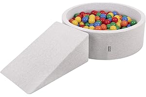 KiddyMoon Aire De Jeux en Mousse avec Rond Piscine À Balles (200 Balles) pour Enfants, Gris Clair: Jaune/Vert/Bleu/Rouge/Orange
