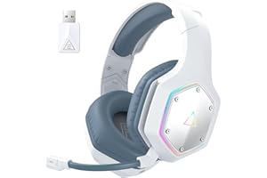 EKSA E1000WT Auriculares Gaming Inalámbricos 2.4GHz, Sonido Envolvente 7.1 Para PS4 PS5, Con Micrófono Cancelación de Ruido ENC y Luces RGB, 36 Hrs de Autonomía