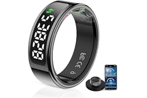 UouNeaCo Bague Intelligente avec écran LED, Tracker d'activité/Fréquence Cardiaque/de l'oxygène du Sang/Santé Féminine/Sommeil Anneau De Contrôle Tactile, Smart Ring Compatible iOS/Android (Noir, 8)