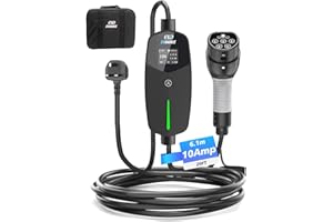 EVDANCE EV Charger Type 2 UK 3 Pin 20ft/6.1m [6/8/10A] Portable Electric Car Charger for EV & PHEV, Adjustable Current, IP66 Type 2 Charging Cable for Home & Travel, Black