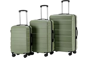 OHS Suitcases Set of 3, Hardshell Luggage Sets with 4 Wheels Lightweight Durable Adjustable Handles Easy to Carry - Cabin Luggage, Medium Suitcase, Large Suitcase - Olive Green