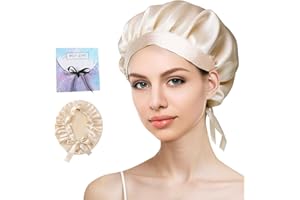 GORSMOON Seidenhaube zum Schlafen – 100% Maulbeerseide Schlafmütze, Verstellbare & Atmungsaktive Schlafhaube Seide, Silk Bonnet für Damen, Rutschfest & Pflegeleicht (Cremefarben)